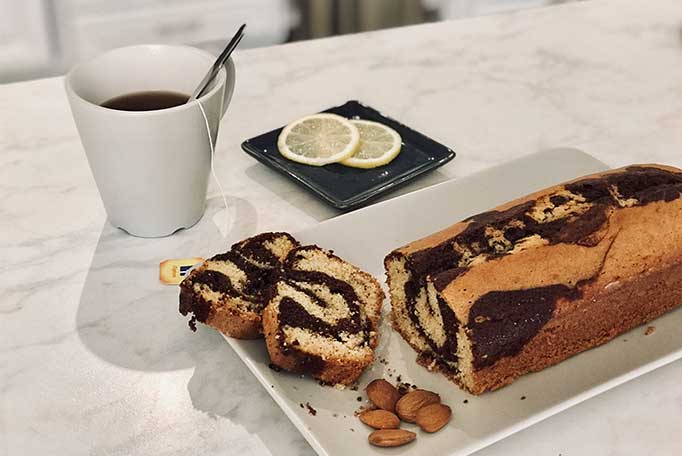 Cake marbré au chocolat, vanille et nutella